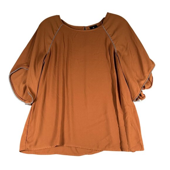 Worthington Top Womens Small Brown Flowy Sleeve Blouse Polyester Extra Detail - Picture 1 of 10